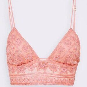 Intimately Free People Elsie Embroidered pink plunge bralette crop tank in Peach
